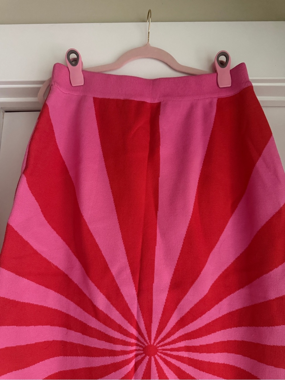 Burnt Toast Vibrant Pink and Red Spiral Knit Midi Skirt - Picture 4 of 8